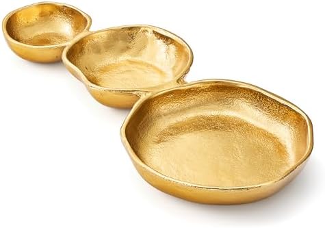 3 Cluster Decorative Bowls Gold Hammered Snack Tray Bowl Chip & Dip Serving Piece Strong Brass Centerpiece Beautiful Room Accent & Entertaining Parties Home Decor Wedding Gifts 14 Inch Decorative Gift by Gute
