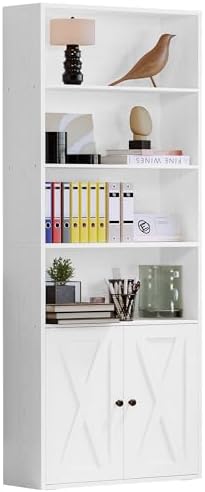 IRONCK Industrial Bookshelves and Bookcases with Doors Floor Standing 6 Shelf Display Storage Shelves 70 in Tall Bookcase for Home Office, Living Room by IRONCK