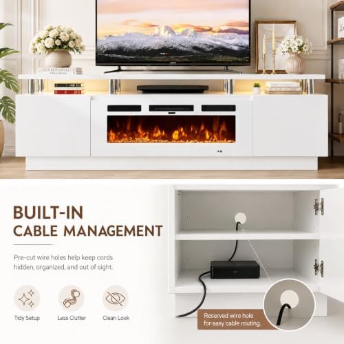 70" TV Stand for Living Room, Entertainment Center & Media Console with Storage, Fits TVs up to 80", Modern TV Cabinet with Shelves, 36" Electric Fireplace (All White) - Image 6
