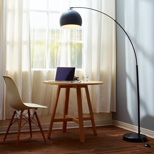 Teamson Home Arquer 66.93" Arc Floor Lamp for Living Rooms, Home Offices, Dining Rooms, Bedrooms with Faux Black Marble Base and Black Bell Shade - Image 5