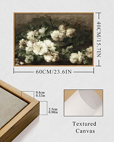 InSimSea Framed Canvas Wall Art Vintage Decor, Room Decor White Roses Still Life Paintings Canvas Print, Mid Century Modern Decor for Living Room, Bathroom Farmhouse Kitchen, 16"x24" - Image 6