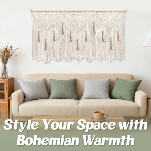 ANPHSIN Extra Large Macrame Wall Hanging, 70.8x39in, Includes Rod - Image 6