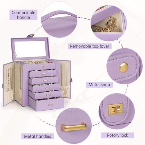 AKOZLIN 6-Tier Jewelry Box Organizer 5 Drawers Storage Extra Large Violet - Image 4