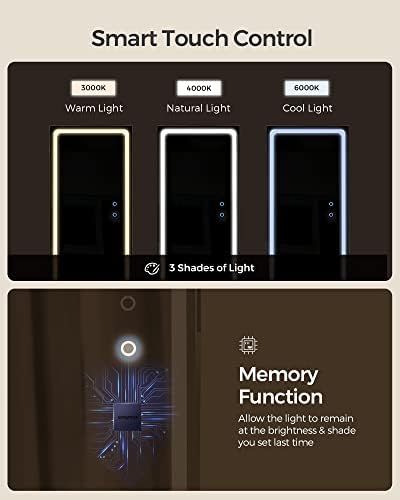 SONGMICS LED Mirror Jewelry Cabinet Standing, Adjustable Lights, Lockable - Image 3