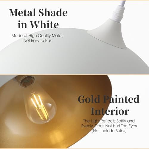 White Pendant Light 2 Pack, 11.8" Farmhouse Pendant Lights Adjustable Height, Modern Pendant Lighting for Kitchen Island Dining Room Bedroom - Image 3