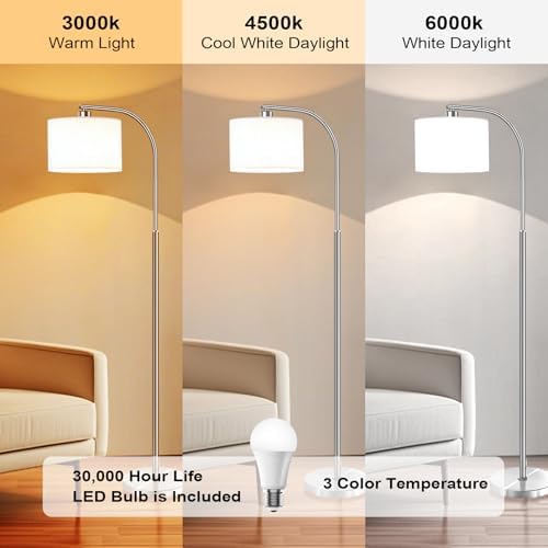 Tall Floor Lamp for Living Room,65'' Modern Standing Lamps Dimmable with Fabric Shade (Silver-3color) - Image 2