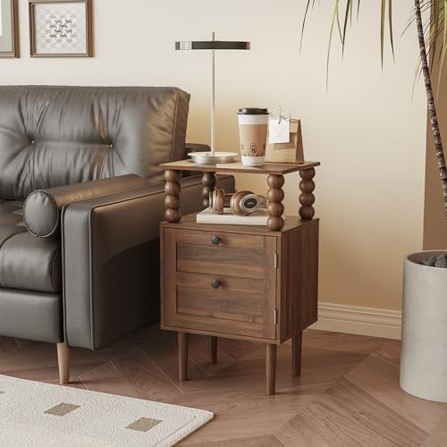 Veegle Nightstand,Retro Bedside Table with Storage Drawer,Dark Walnut - Image 5