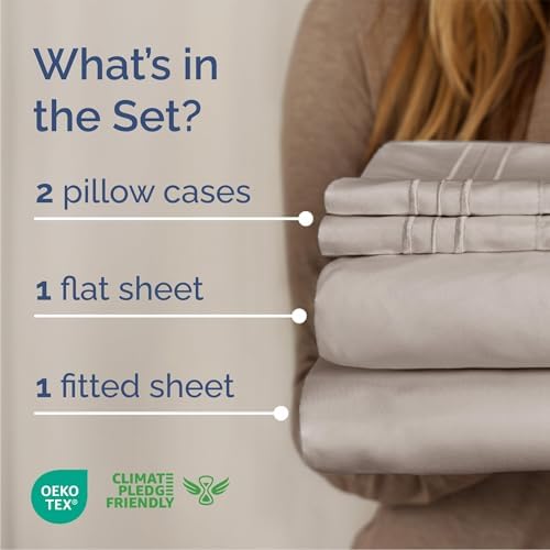 Full Size 4 Piece Sheet Set - Breathable & Cooling Sheets - Light Grey - Image 2