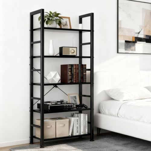 5 Tier Bookshelf, Free Standing Black Bookcase with Open Storage Shelves - Image 6