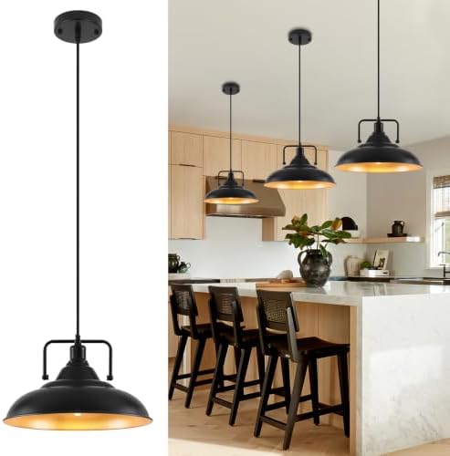 Black Pendant Light, Large Black and Gold Pendant Light 15.7" 3 Packs, Farmhouse Pendant Light, Island Pendant Lights, Kitchen Pendant Lights, Pendant Lights for Kitchen, Living Room by SESIMENTLogoGoboProjector