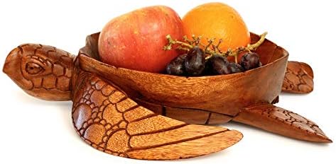 Wooden Hand Carved Turtle Bowl – Decorative Fruit Dish, Rustic Coastal Ocean-Inspired Tabletop Centerpiece, Handmade Animal Shaped Wood Serving Tray, Artisan Beach House Decor Accent Turtle Bowls by G6Collection