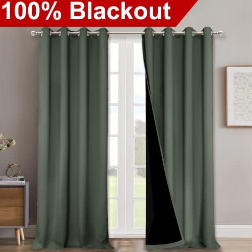 NICETOWN 100% Blackout Curtains 120" Long, Pair of Energy Smart & Noise Blocking Out Drapes for Baby Room Window, Thermal Insulated Guest Room Lined Window Dressing(Dark Mallard, 52" Wide) - Image 2