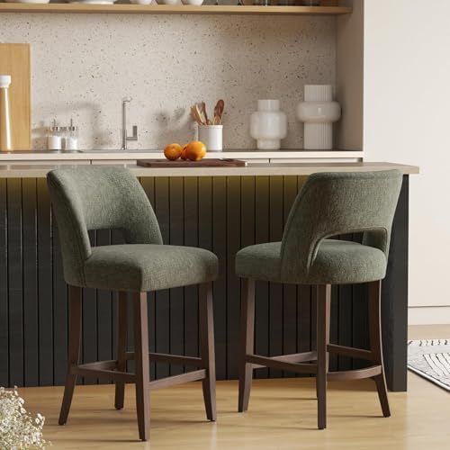 VKNOW Bar Stools Set of 2, 26" Fabric Counter Height Bar Stools, Green by VKNOW