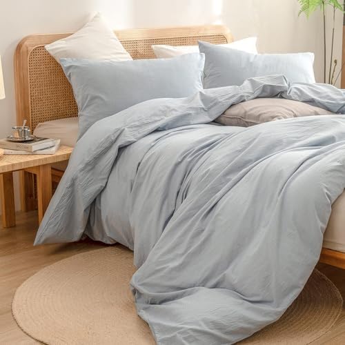 BESTOUCH Cotton Solid Duvet Cover Set Cornflower Blue Alaska King - Image 5