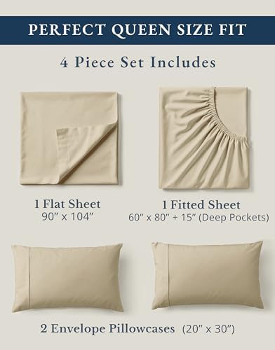 LANE LINEN 100% Organic Cotton Queen Size Sheets Set, Eco Friedly Mercerized Fully Elasticized Queen Sheets, Naturally Temperature Regulating Cooling Cotton Sheets- Linen - Image 4