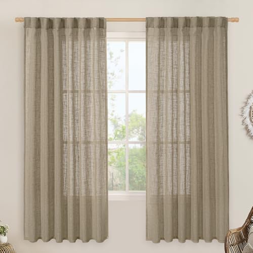 LAMIT Taupe 72 inch Linen Curtains for Living Room, Light Filtering Panels by LAMIT
