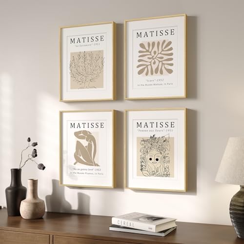 Framed Neutral Beige Matisse Minimalist Wall Art for Bathroom, 11x14 Inch by Cuspin