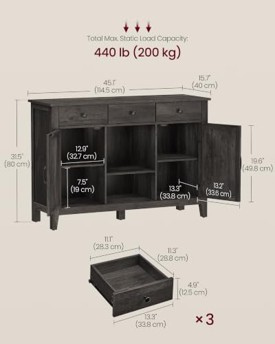 VASAGLE Buffet Cabinet, Coffee Bar with 3 Drawers, Adjustable Shelf - Image 2