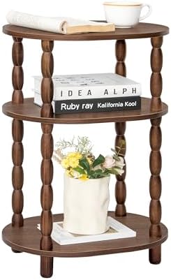 MaxSmeo Small Side Table, 3-Tier Small End Table, Modern Oval Night Stand Accent Table for Living Room, Bedroom, Walnut Brown by MaxSmeo