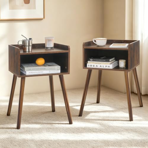 MaxSmeo Night Stand Set 2, Mid Century Side Table Bedroom with Storage by MaxSmeo