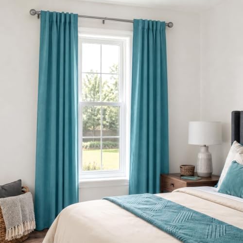 Faux Linen Total Blackout Curtains for Bedroom 90 Inches Long, Dark Cyan - Image 6