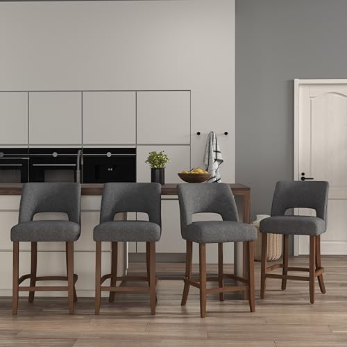VKNOW Bar Stools Set of 4, 26" Fabric Counter Height Bar Stools, Charcoal - Image 3