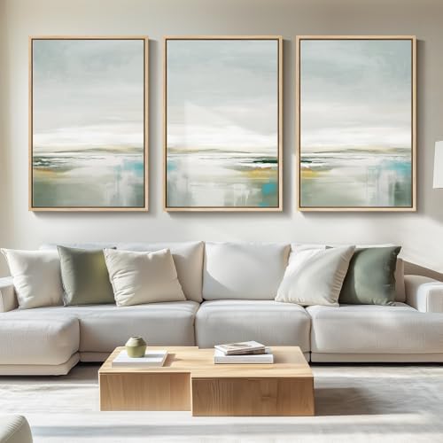 Large Framed Green Abstract Wall Art for Living Room, 3 Piece Set, 24x36 In by Cuspin