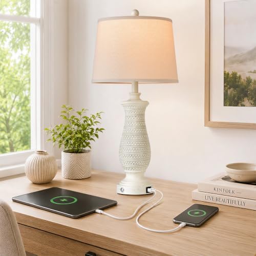 28.5” Table Lamps for Living Room, Set of 2, USB A+C Ports, Biege - Image 3
