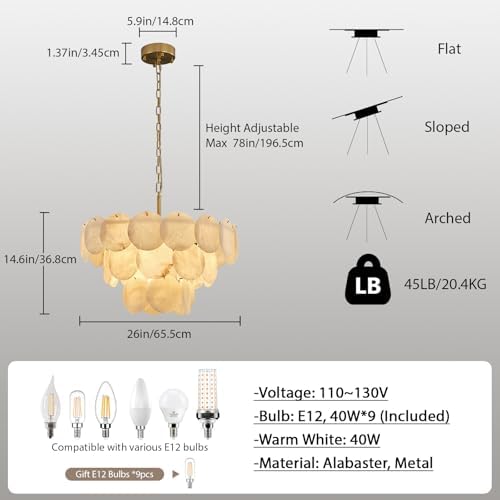 Alabaster Round Chandelier, 26" Natural Spanish Marble Stone Texture Chandeliers, 9-Light Dimmable Alabaster Chandelier, Modern Luxury Lighting for Living Room, Bedroom, Hallway - Image 4