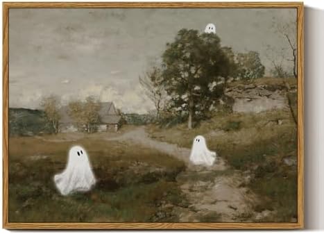 InSimSea Vintage Halloween Ghosts Wall Art Decor, Small Framed Canvas Art by InSimSeaArt