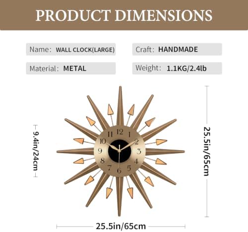 Starburst Large Wall Clock,Mid Century Decorative Wall Clock Modern Silent Clock Battery Operated for Living Room/Kitchen/Entryway/Bedroom/Office/Dinning Room Metal Wall Decor - Image 4