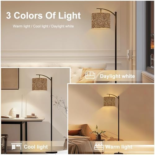 Arc Floor Lamp Leopard Seamless Pattern Animal Print Modern Tall Standing Lamp Dimmable with Remote Adjustable Drum Shade Footswitch for Living Room Bedroom Office - Image 6
