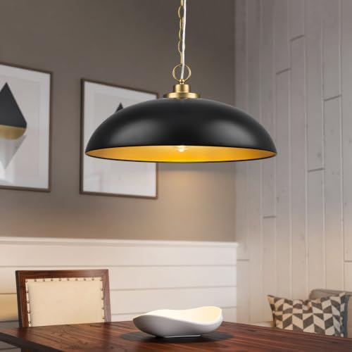 Lingkai 19.8" Modern Pendant Lights Kitchen Island, Black and Gold Dome Pendant Lighting Fixture, Farmhouse Hanging Ceiling Light for Dining Room Living Room Over Table Hallway - Image 4