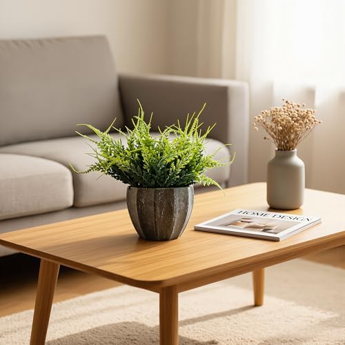 MONOID Artificial Potted Plants, Realistic Fake Greenery for Desk, Home Office Bathroom Shelf Farmhouse Table Decor, Maintenance Free (4, Fern Green) - Image 3