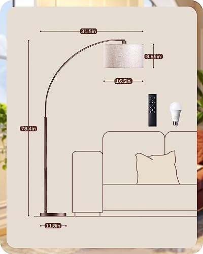 EDISHINE Bronze Modern Floor Lamp with Remote, 78.3" Tall Arc Standing Lamp - Image 6