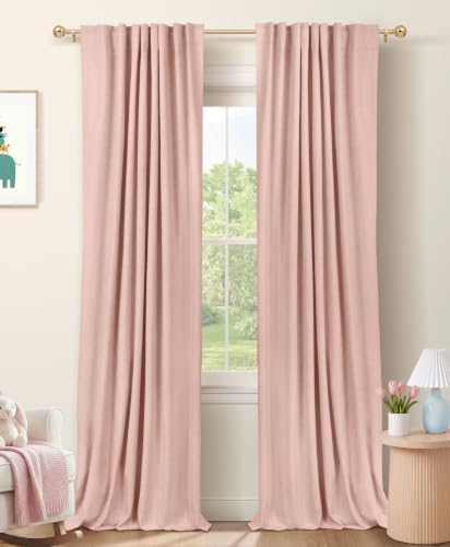 Blush Pink Total Blackout Curtains for Bedroom 96 Inch Long by 100BlackoutShield