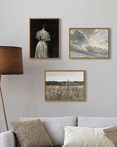 InSimSea Framed Canvas Wall Art Vintage Decor, Bathroom Art Classical Wildflower Painting Prints Champ fleuri,Country Landscape Home Decor, 12"x16" - Image 3