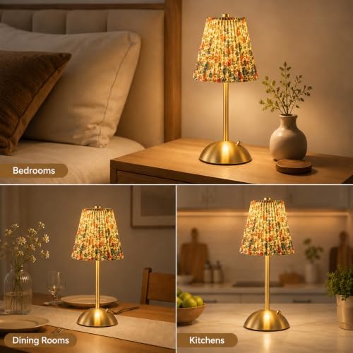 2 Pcs Cordless Table Lamp Rechargeable Touch Lamp, Gold Floral - Image 6