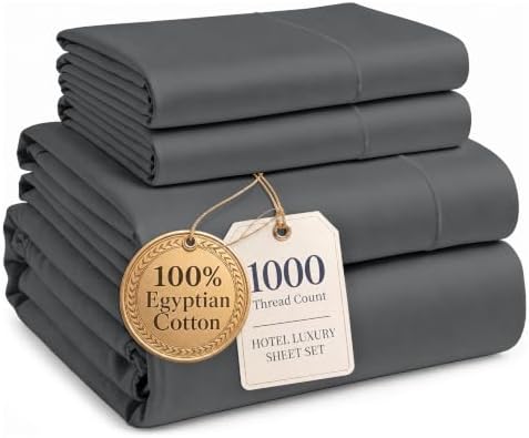 LANE LINEN King Size Sheets 100% Egyptian Cotton Sateen - Charcoal by LaneLinen