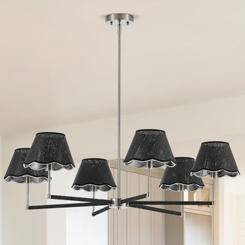 39" Boho Rattan Chandelier Large Adjustable Modern Black and Brushed Nickel Pendant Light for Kitchen Island Dining Living Room, UL Listed by liveastylishlife