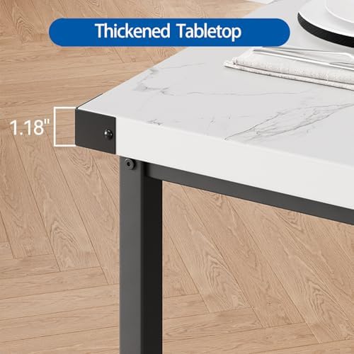 GarveeHome Dining Table Set for 4, Kitchen Table with 2 Upholstered Benches, Wood Kitchen Dining Room Set, for Small Space, Apartment, Home, Dinner, Marble White - Image 4