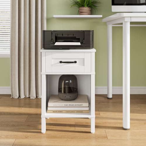 White Farmhouse Nightstand with Drawer, Small Wooden Bedside Table, White Marden End Table, Bedroom Side Table with Storage, Wooden Night Stand LET512WW - Image 7