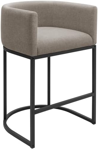 Counter Height Bar Stools, 24 Inch Seat Height Barstools for Dining Room, Fabric Upholstered Bar Chair for Kitchen Island, Linen Counter Stools with Metal Legs, Sand by KRAMZMINGQualityHome
