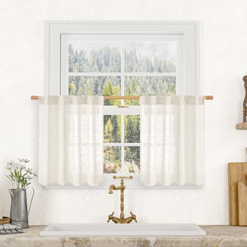 LAMIT Kitchen Semi Sheer Linen Curtains 24 Inch Long for Small Window by LAMIT