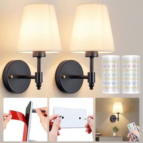Nekhung Battery Operated Wall Sconce, Peel and Stick Sconces Set of 2 by Nekhung