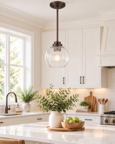 2-Pack Pendant Lights Kitchen Island, 7" Oil Rubbed Bronze Hanging Lights Fixtures with Clear Glass Globe Shade, Modern Kitchen Island Lighting for Bathroom, AD-22280-1P2-ORB - Image 6