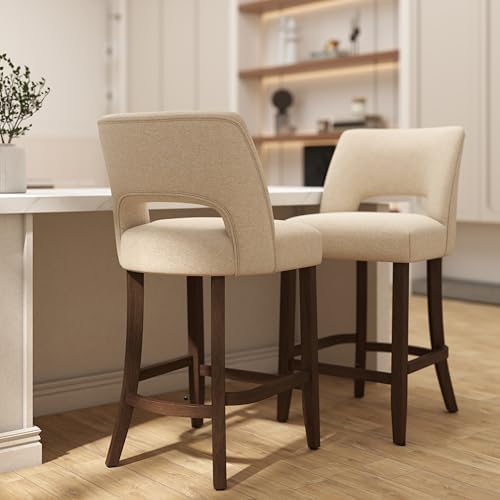 VKNOW Bar Stools Set of 6, 26" Fabric Counter Height Bar Stools, Beige - Image 4
