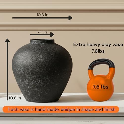 Handmade Large Rustic Ceramic Vase 10.6 inches Tall, Farmhouse - Image 5