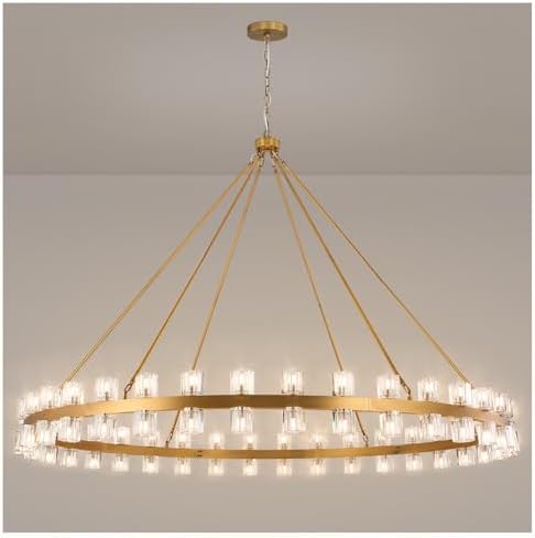 70 Inch Gold Wagon Wheel Chandelier with Crystal Shade, 72 Lights, Modern Farmhouse Style, Ideal for Dining Room, Kitchen, Entryways by AEULYTIR