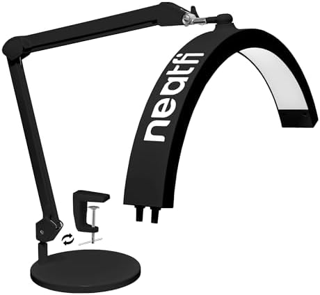 Neatfi Half Moon LED Table Lamp for Estheticians – 2,500 Lumens | CCT Dimming, 5 Light Modes | Professional Task Lamp for Nail Art, Facials, Threading & Tattoos (Black, CCT with Base and Clamp) by Neatfi